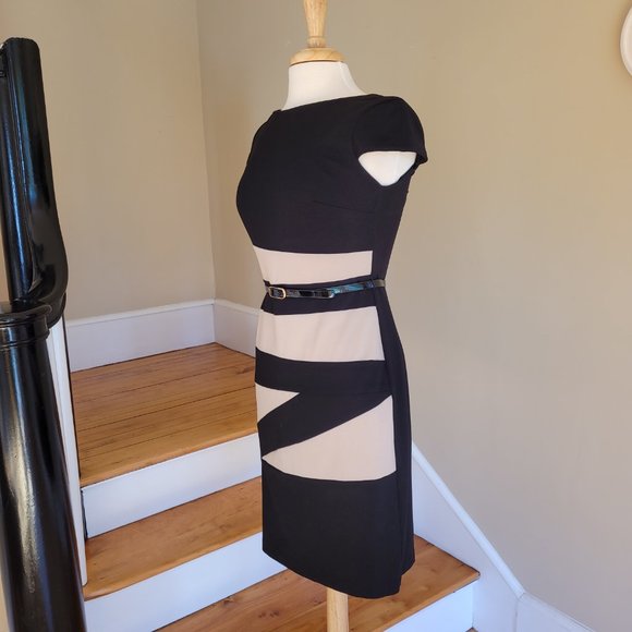 Bodycon Color Block Cap Sleeve Belted Dress by AB Studio.  Size 4 - Picture 5 of 9